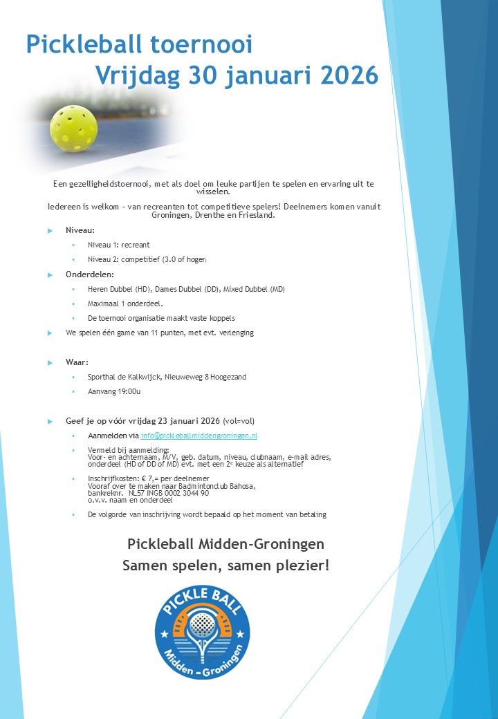 Pickleball toernooi Noord Nederland